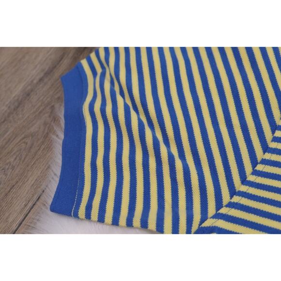 IZOD Striped Men's Large Cotton Polo Shirt w/ Embroidered IZ Logo - Blue Yellow - Picture 5 of 11